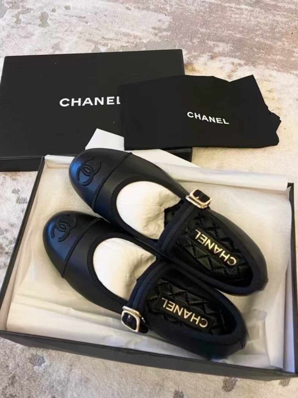 Chanel Black Leather Mary Jane Flats